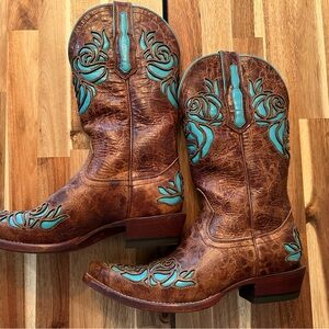 Turquoise and brown cowgirl boots